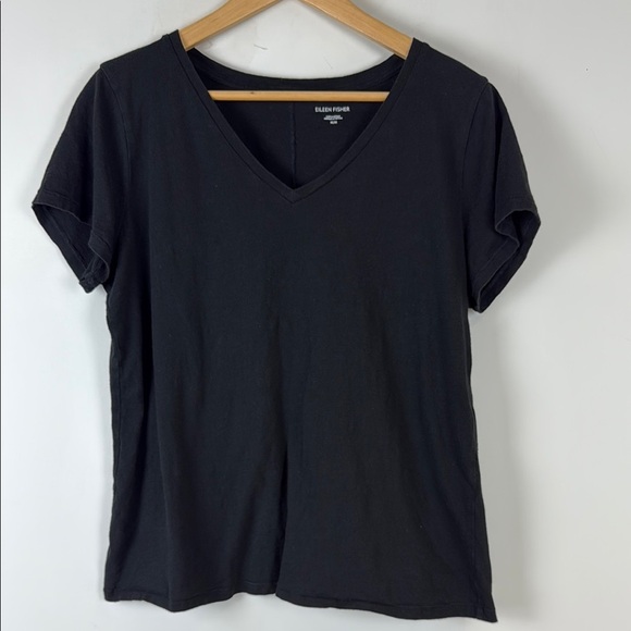 Eileen Fisher Black Fitted Cuffed Sleeve T-Shirt - Picture 1 of 6